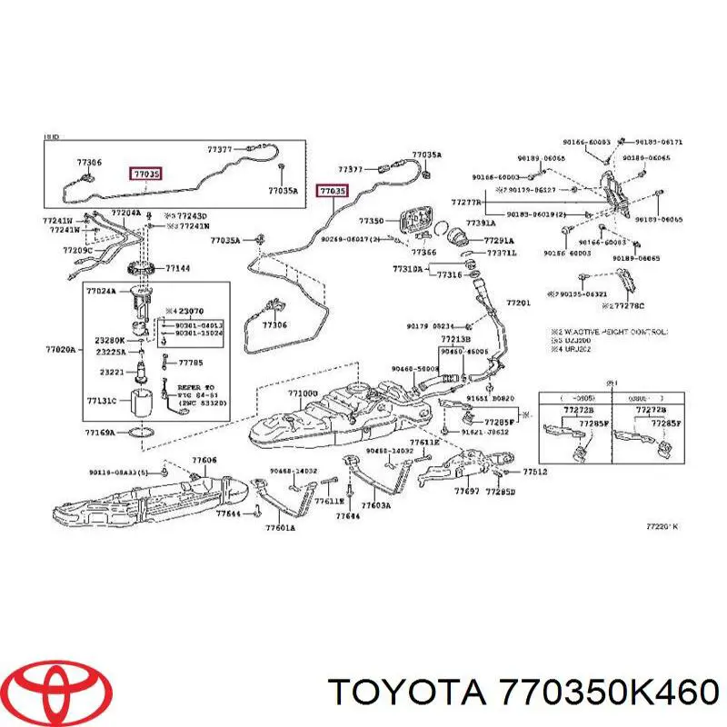770350K460 Toyota Linka otwierania klapki wlewu paliwa