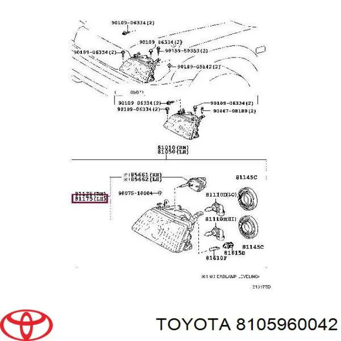 Reflektor lewy Toyota 8105960042 cena, od 101,16 USD