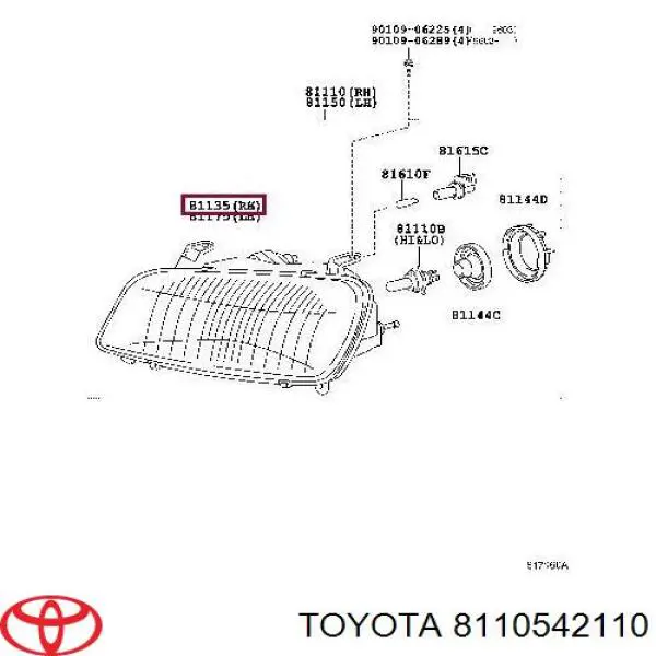 8111042110 Toyota Reflektor prawy