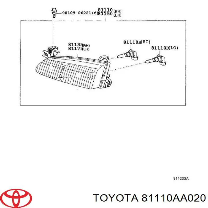 81110AA020 Toyota Reflektor prawy