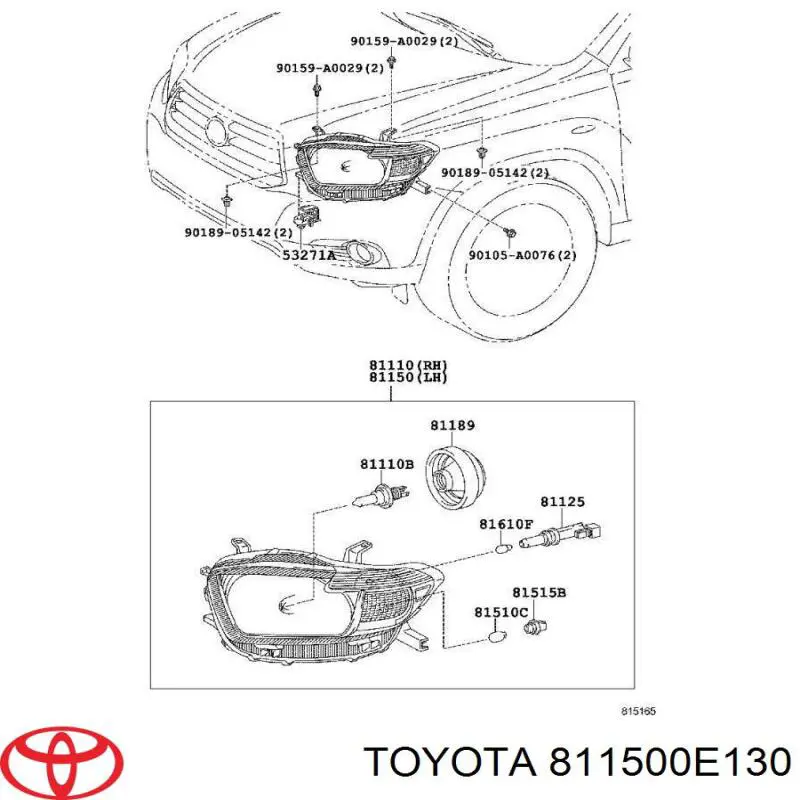 811500E130 Toyota Reflektor lewy