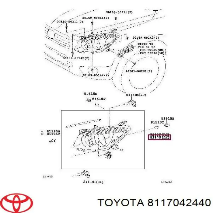 8117042440 Toyota Reflektor lewy