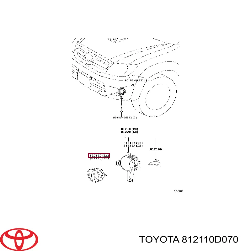 812110D070 Toyota Lampa przeciwmgielna prawa