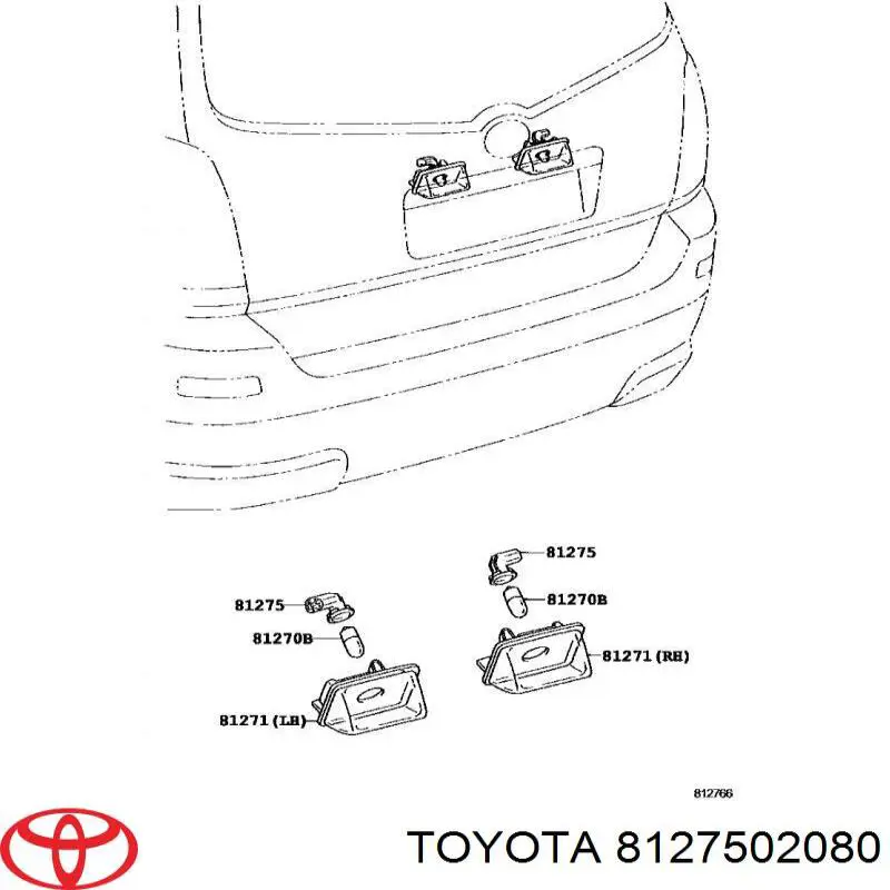 8127502080 Toyota Oprawka żarówki podświetlenia tablic