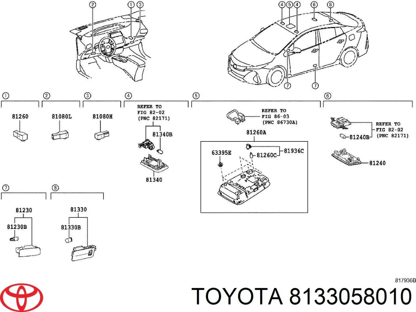 8133058010 Toyota lampka oświetlenia bagażnika