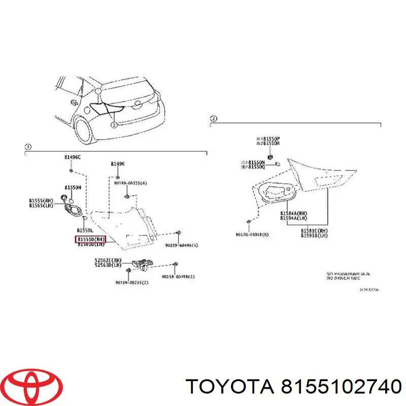 8155102740 Toyota Lampa zespolona tylna prawa zewnętrzna