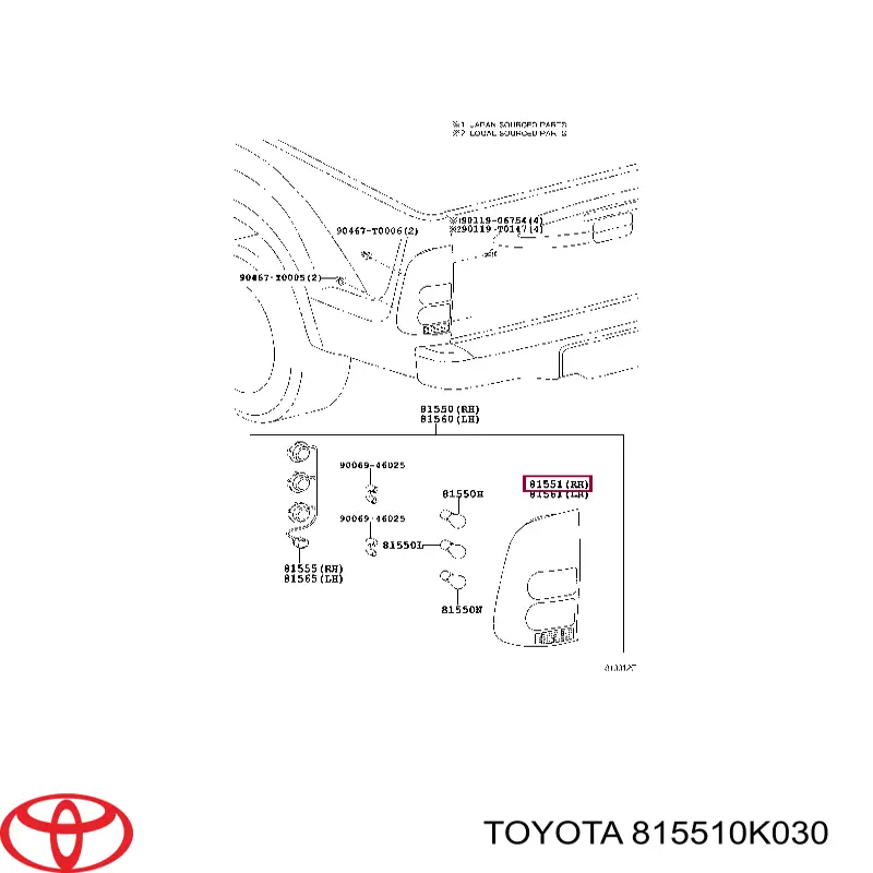 Do koszyka 815510K030 Toyota Lampa zespolona tylna prawa