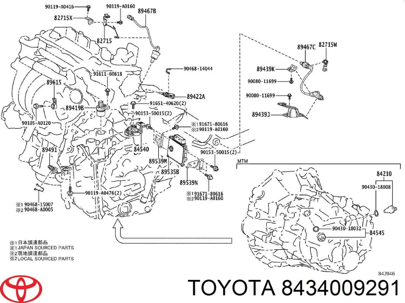 8434009291 Toyota Czujnik włącznika świała stop