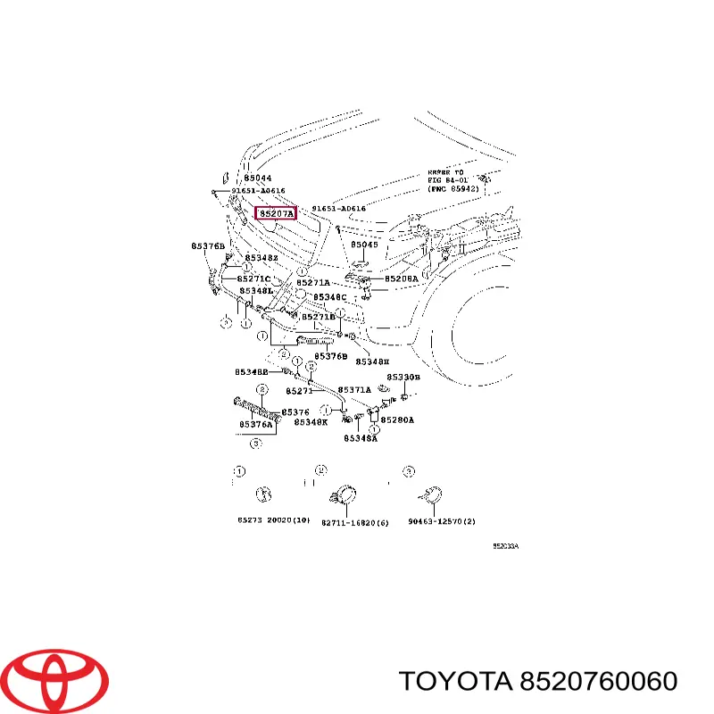 8520760060 Toyota Dysza spryskiwacza reflektora przedniego prawego