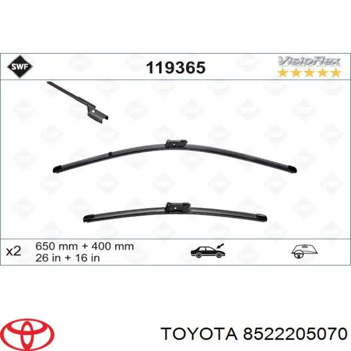 Pióro wycieraczki szyby przedniej kierowcy Toyota 8522205070 cena, od 17,01 USD