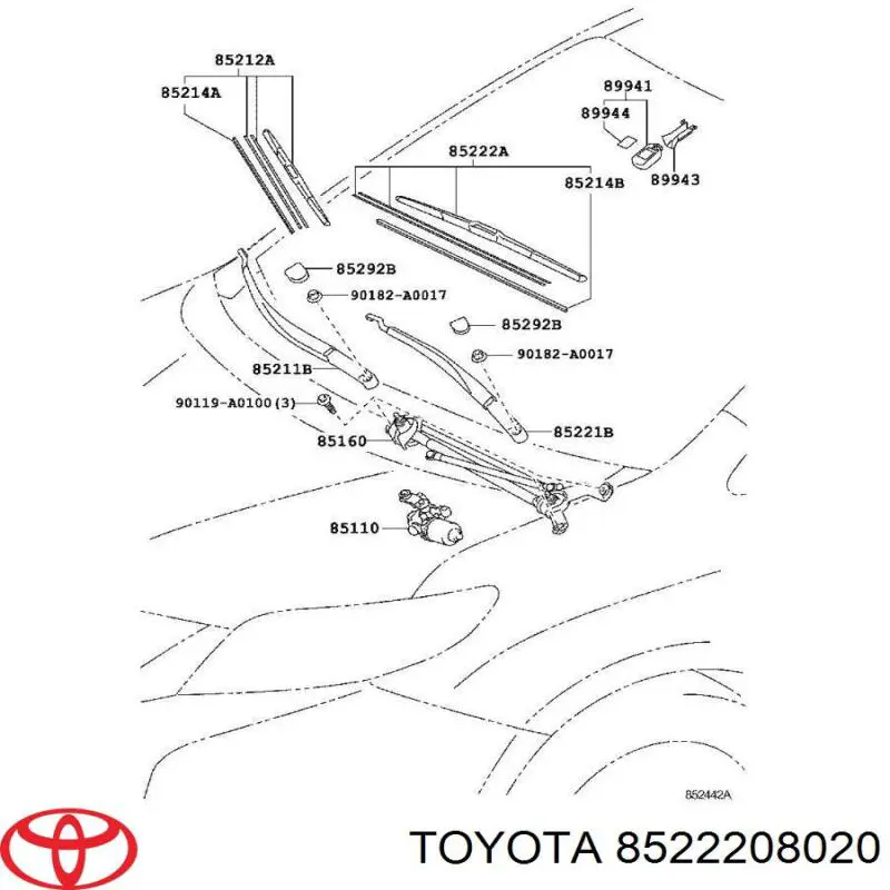 Do koszyka 8522208020 Toyota Pióro wycieraczki szyby przedniej kierowcy