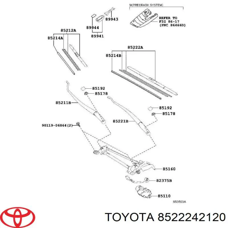 Pióro wycieraczki szyby przedniej kierowcy Toyota 8522242120 cena, od 9,96 USD