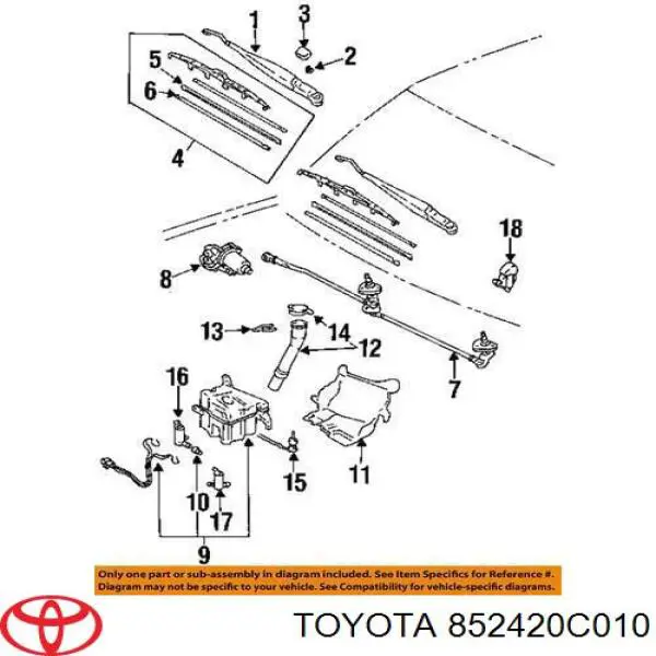 Pióro wycieraczki szyby tylnej Toyota 852420C010 cena, od 23,85 USD