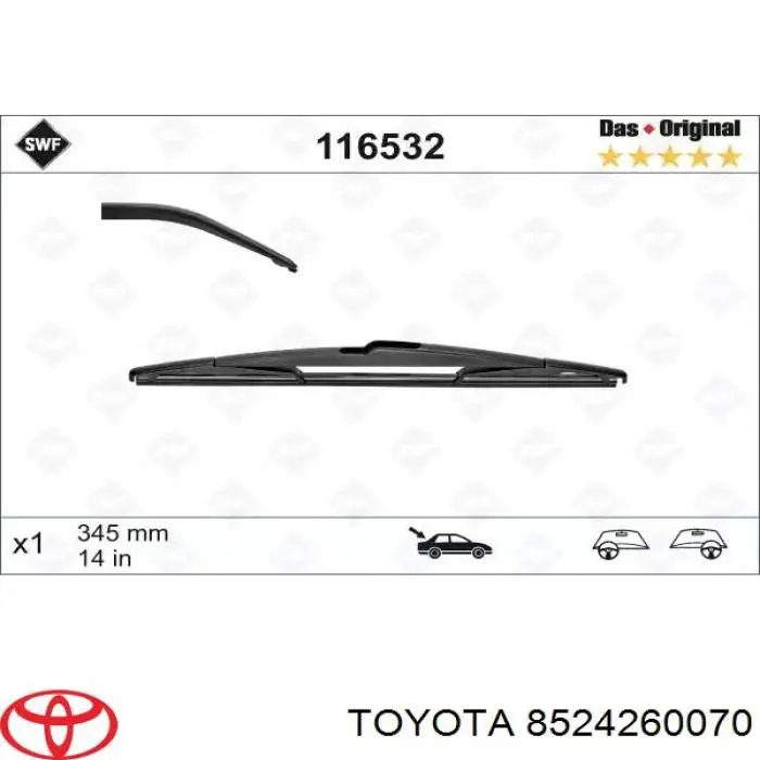 Pióro wycieraczki szyby tylnej Toyota 8524260070 cena, od 29,41 USD