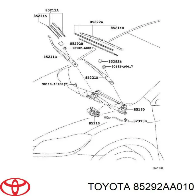 Do koszyka 85292AA010 Toyota Zaślepka nakrętki mocowania ramienia przedniej wycieraczki