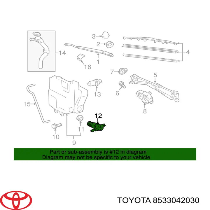 8533042030 Toyota Pompka spryskiwacza szyby tylnej