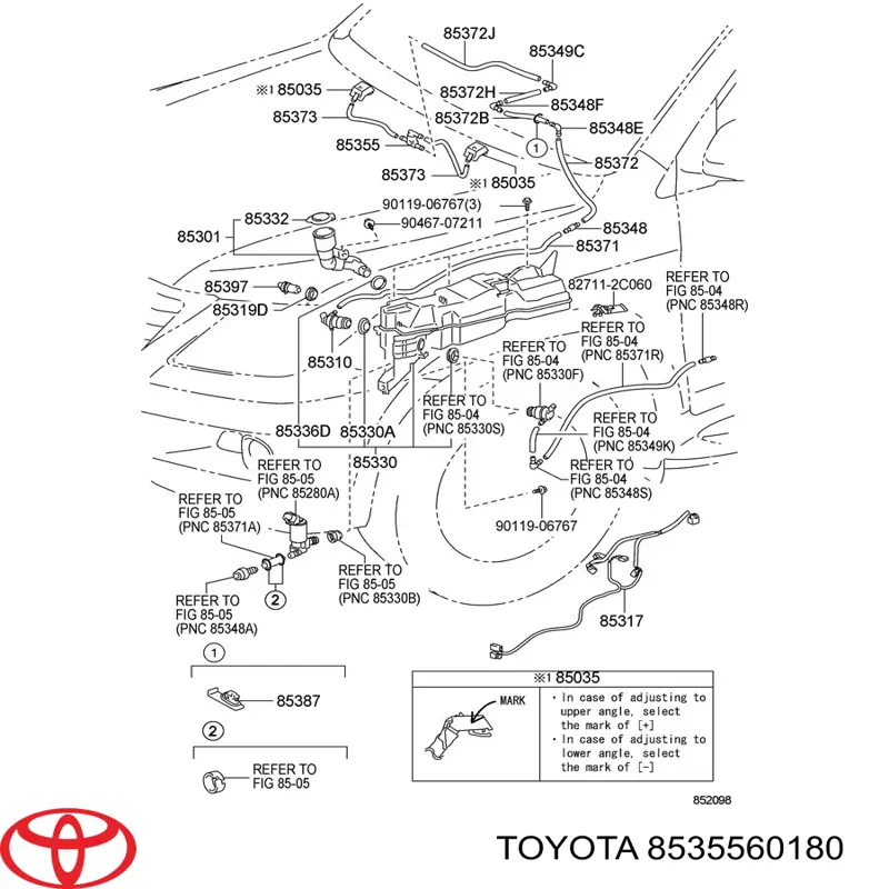 Do koszyka 8535560180 Toyota Zbiorniczek spryskiwacza szyb