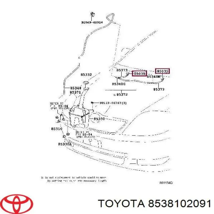 Dysza spryskiwacza szyby przedniej Toyota 8538102090 cena, od 58,07 USD