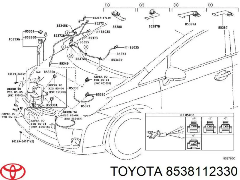 Dysza spryskiwacza szyby przedniej Toyota 8538112330 cena, od 13,27 USD