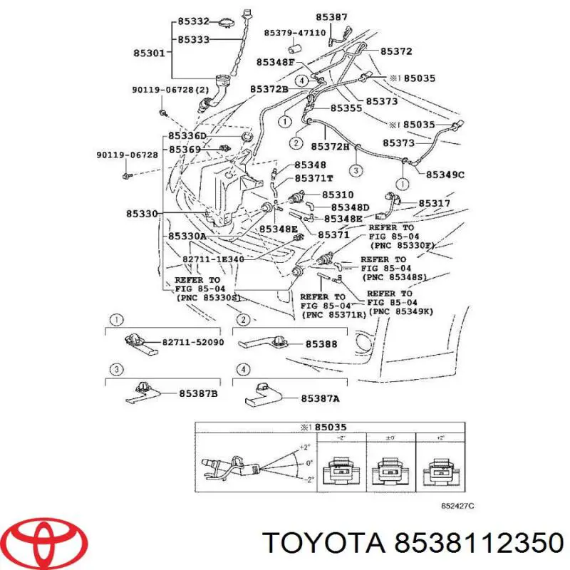 Dysza spryskiwacza szyby przedniej Toyota 8538120290 cena, od 18,50 USD