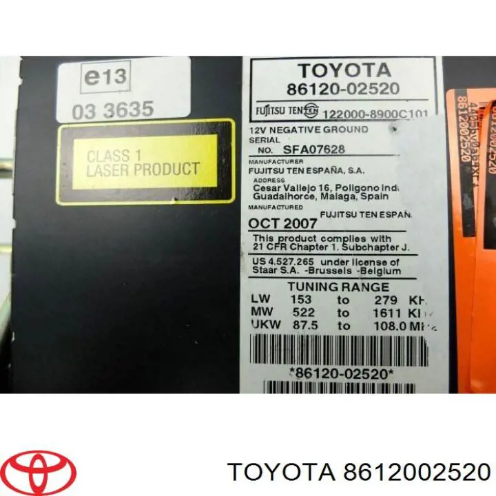 Radioodtwarzacz (radio AM/FM) do Toyota Auris UKP E15