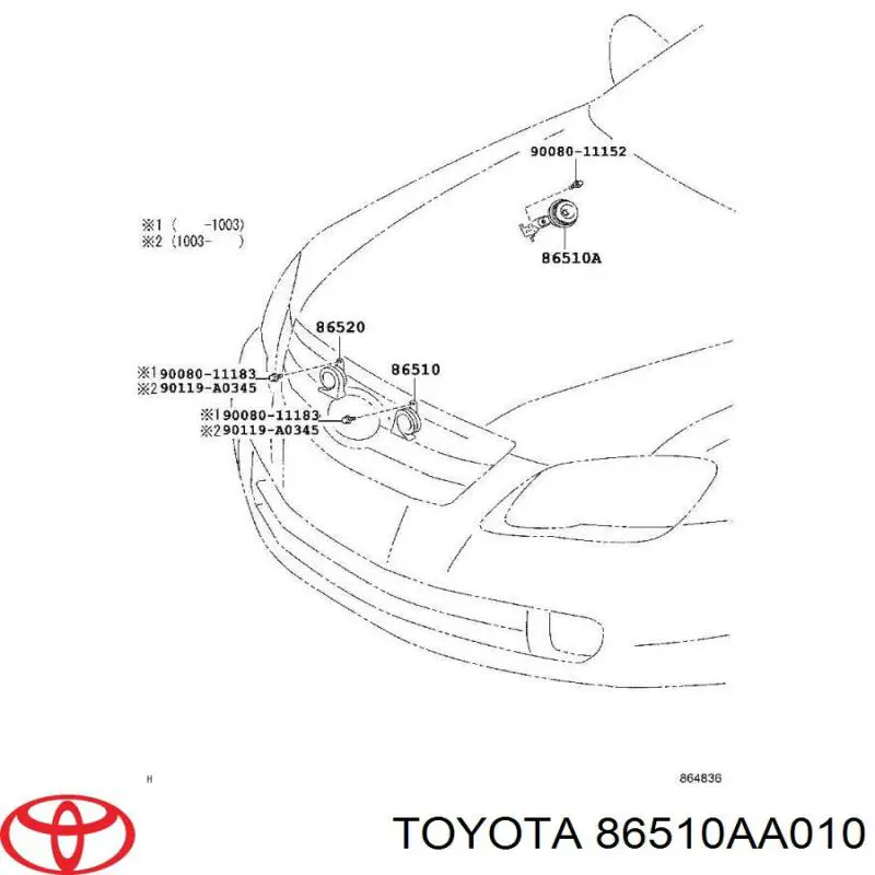 Sygnał dźwiękowy (klakson) Toyota 86510AA010 cena, od 97,13 USD
