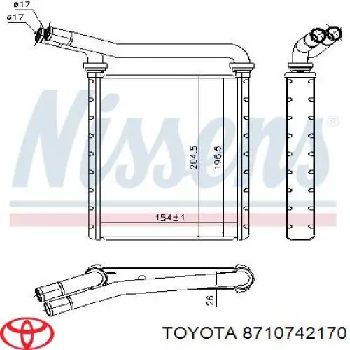 Do koszyka 8710742170 Toyota Chłodnica nagrzewnicy (ogrzewacza)