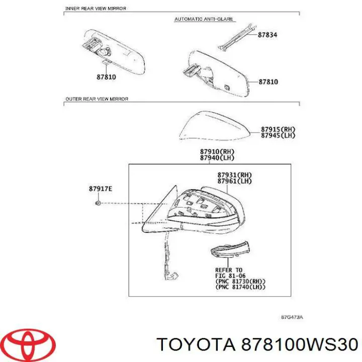 878100WS30 Toyota Lusterko wewnętrzne