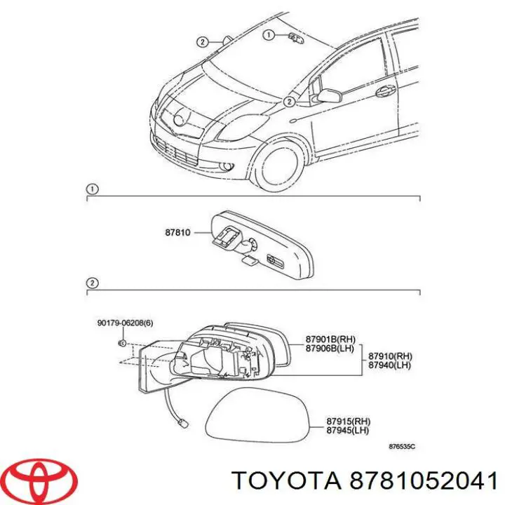 Lusterko wewnętrzne Toyota 8781052041 cena, od 44,27 USD