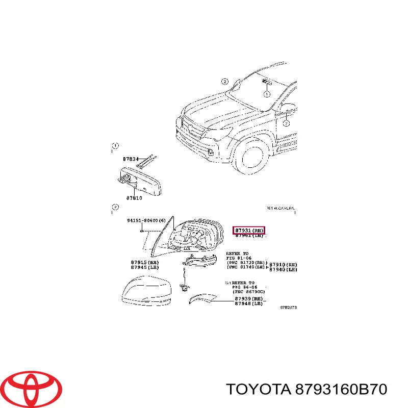 8793160B70 Toyota Wkład lusterka wstecznego prawego