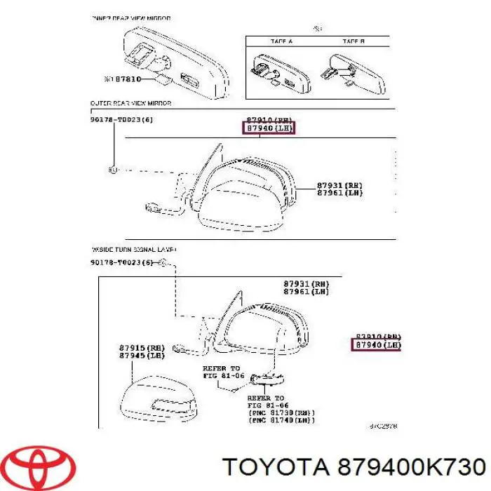 879400K730 Toyota Lusterko wsteczne lewe