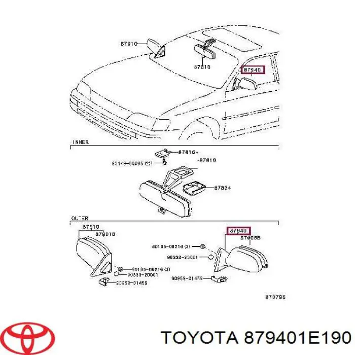 879401E180 Toyota Lusterko wsteczne lewe