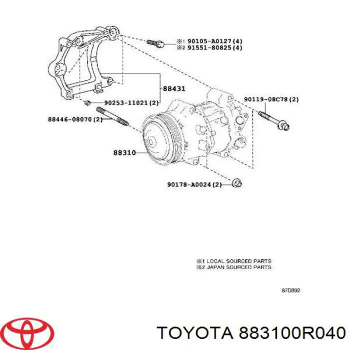 Sprężarka klimatyzacji Toyota 883100R040 cena, od 393,34 USD