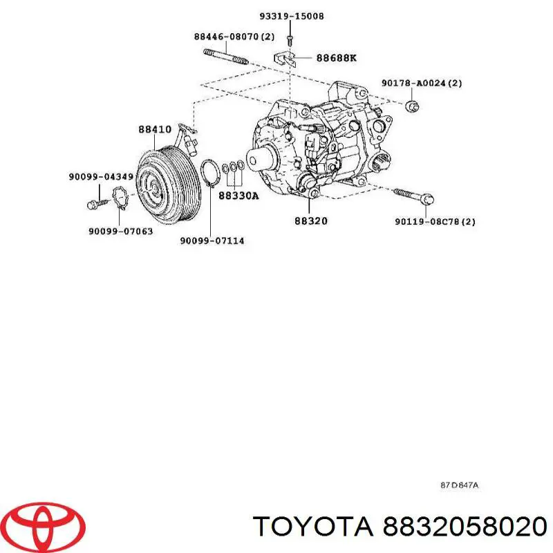 Sprężarka klimatyzacji Toyota 8832058020 cena, od 418,16 USD