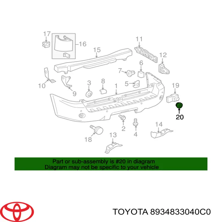 8934833040C0 Toyota Wspornik czujnika parkowania tylny, zestaw