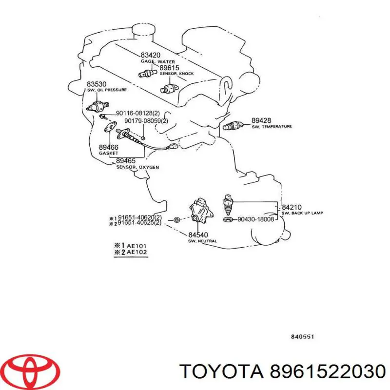 8961522030 Toyota Czujnik stukowy (czujnik spalania stukowego)