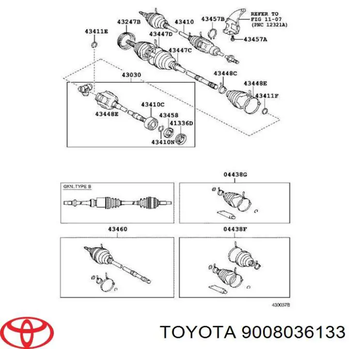 Do koszyka 9008036133 Toyota Łożysko półosi mostu przedniego