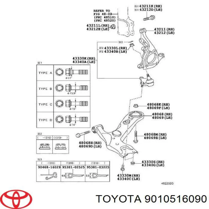 9010516090 Toyota śruba mocowania wahacza przedniego