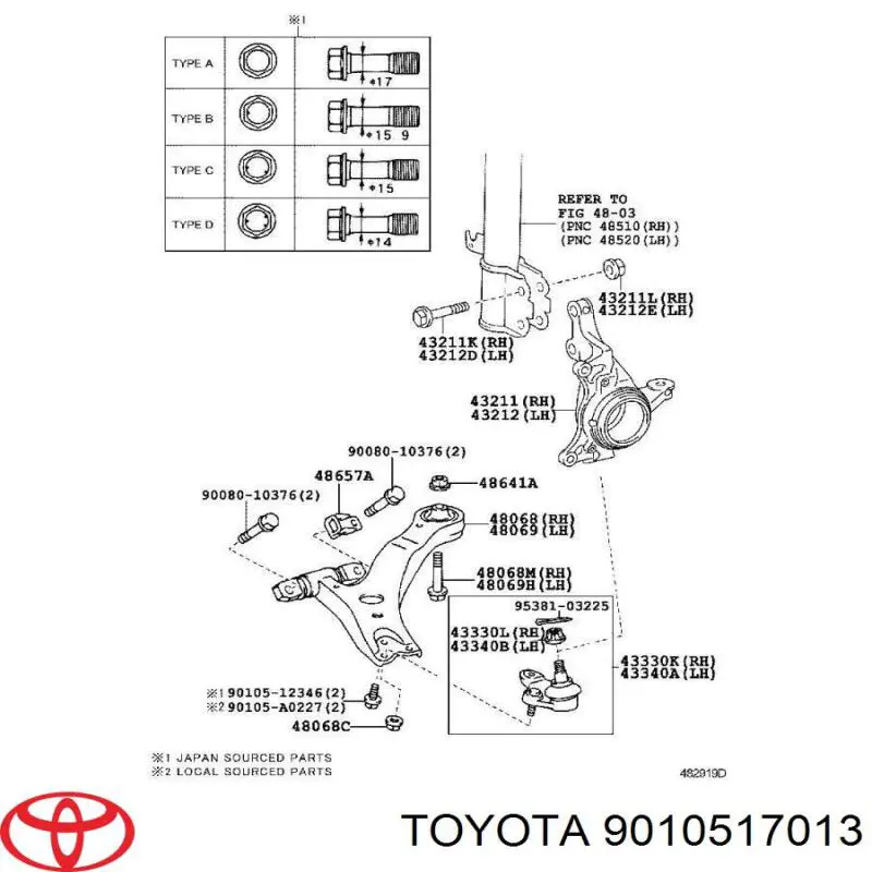 9010517013 Toyota Śruba mocowania amortyzatora przedniego