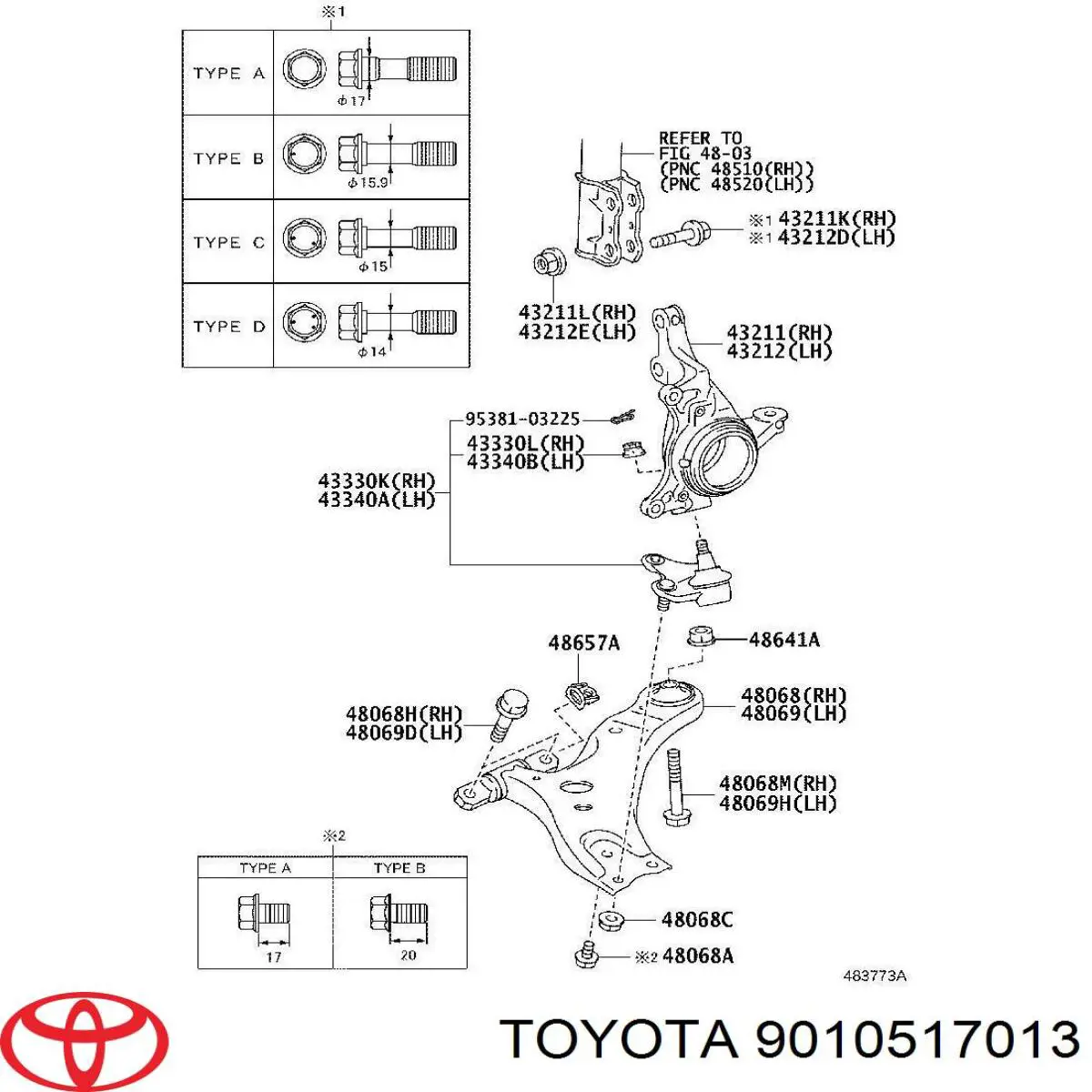 Śruba mocowania amortyzatora przedniego Toyota 9010517013 cena, od 6,18 USD
