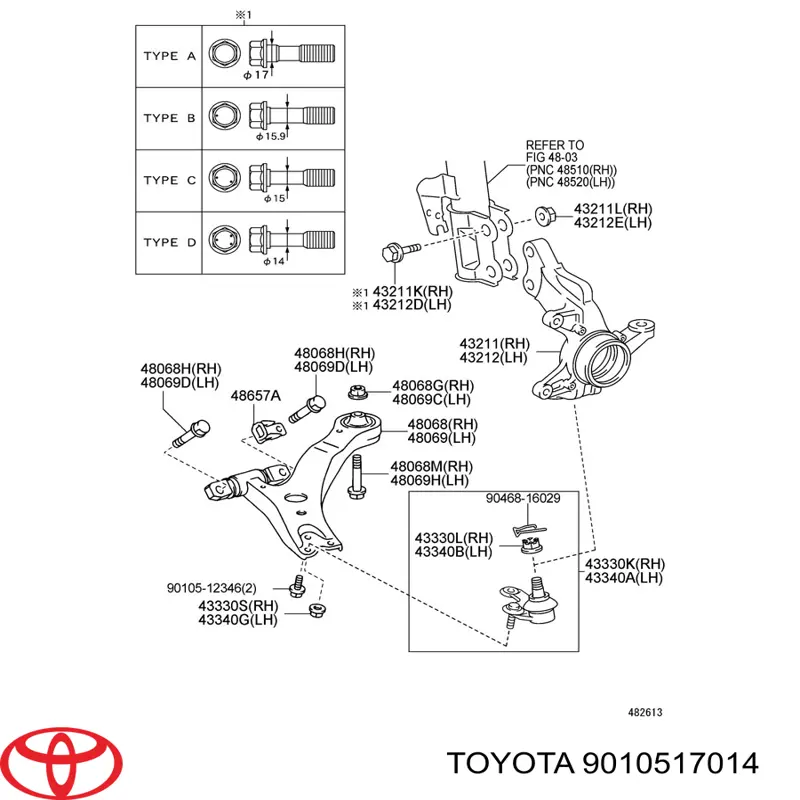 9010517014 Toyota Śruba mocowania amortyzatora przedniego