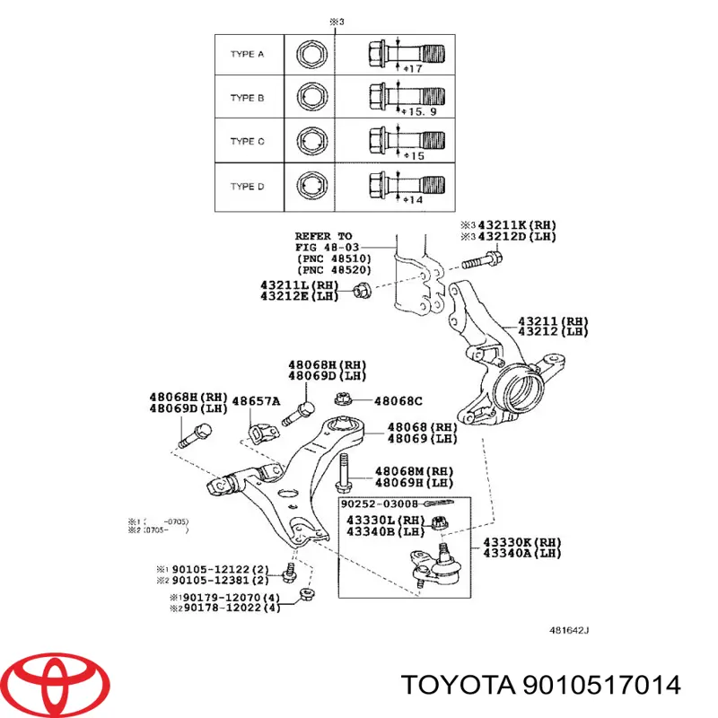 Śruba mocowania amortyzatora przedniego Toyota 9010517014 cena, od 5,33 USD