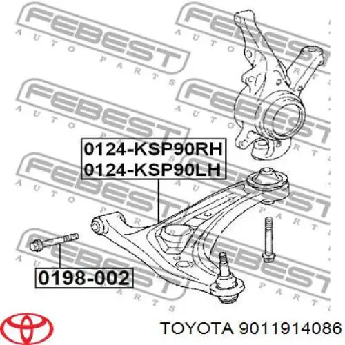 9011914086 Toyota Śruba mocowania wahacza przedniego, dolnego