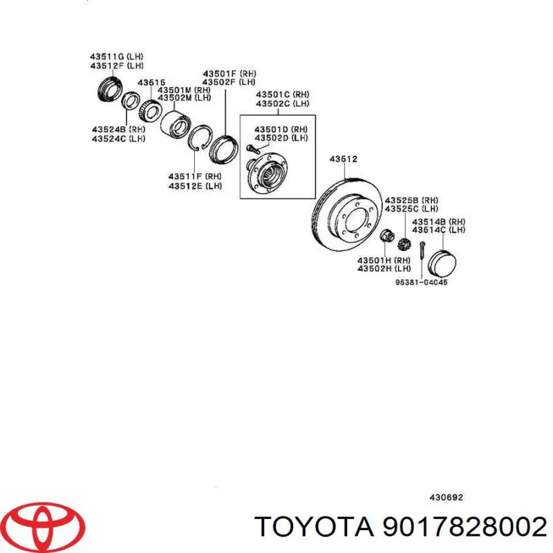 9017828002 Toyota nakrętka piasty przedniej