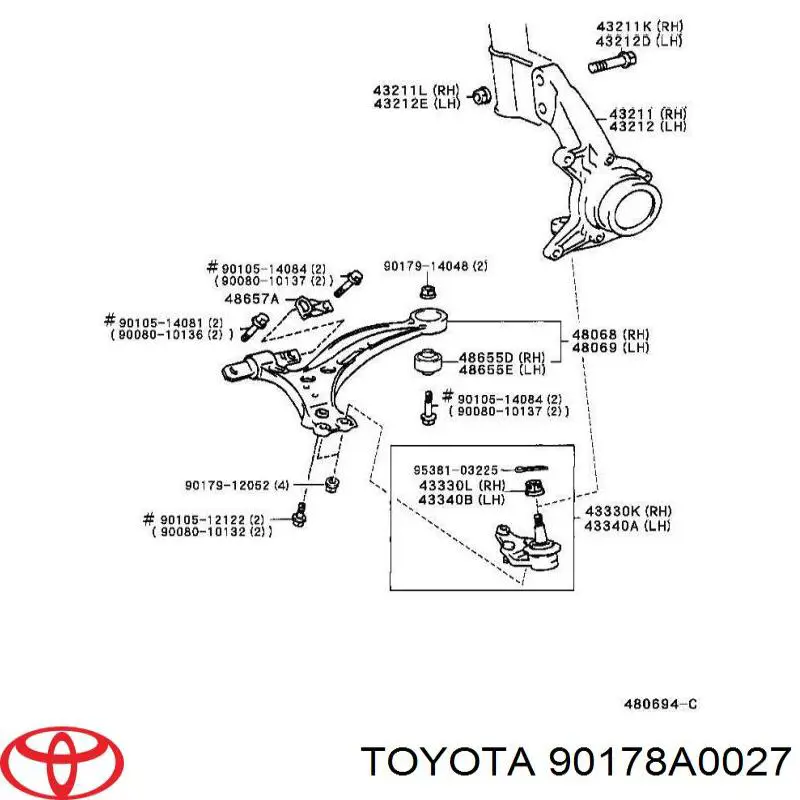 Nakrętka mocująca amortyzatora Toyota 90178A0027 cena, od 2,21 USD