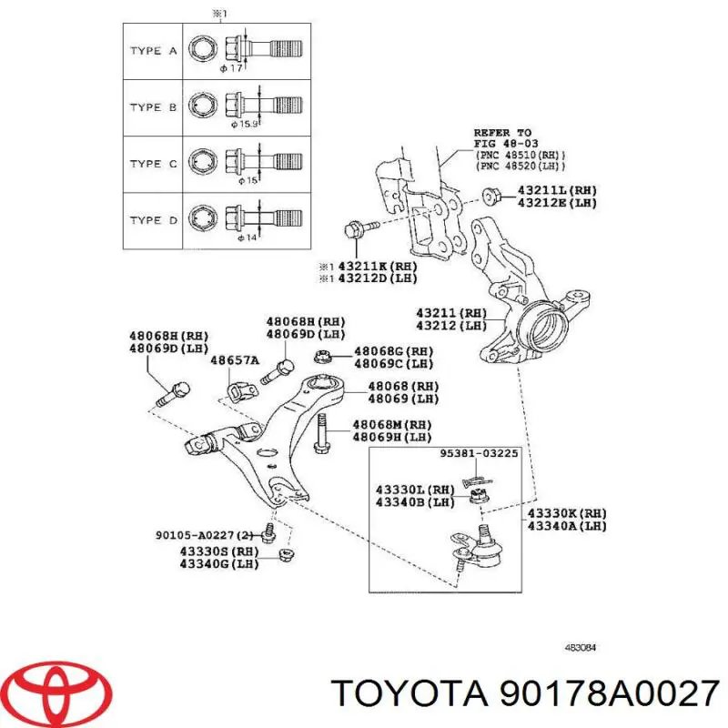 Do koszyka 90178A0027 Toyota Nakrętka mocująca amortyzatora