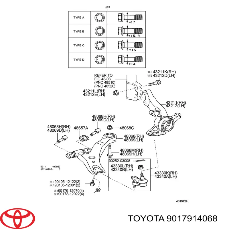 Nakrętka śruby do mocowania przedniego wahacza dolnego Toyota 9017914068 cena, od 1,90 USD