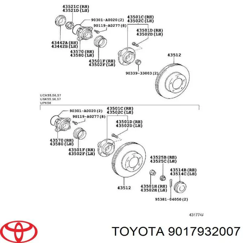 Nakrętka piasty przedniej Toyota 9017932007 cena, od 5,16 USD