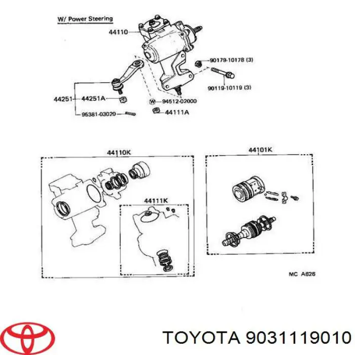 9031119010 Toyota uszczelniacz wału pionowego przekładni kierowniczej, zestaw