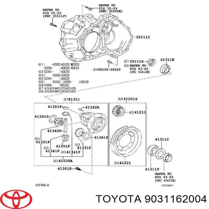 9031162004 Toyota Uszczelniacz półosi prawej mostu przedniego